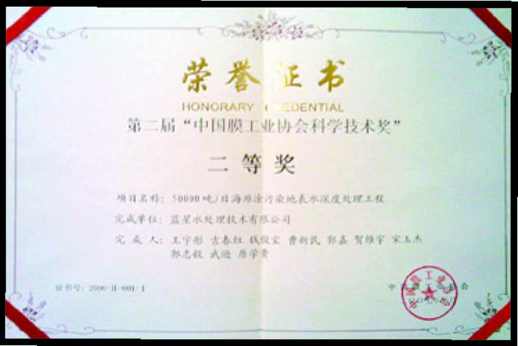 中国膜工业协会科技二等奖